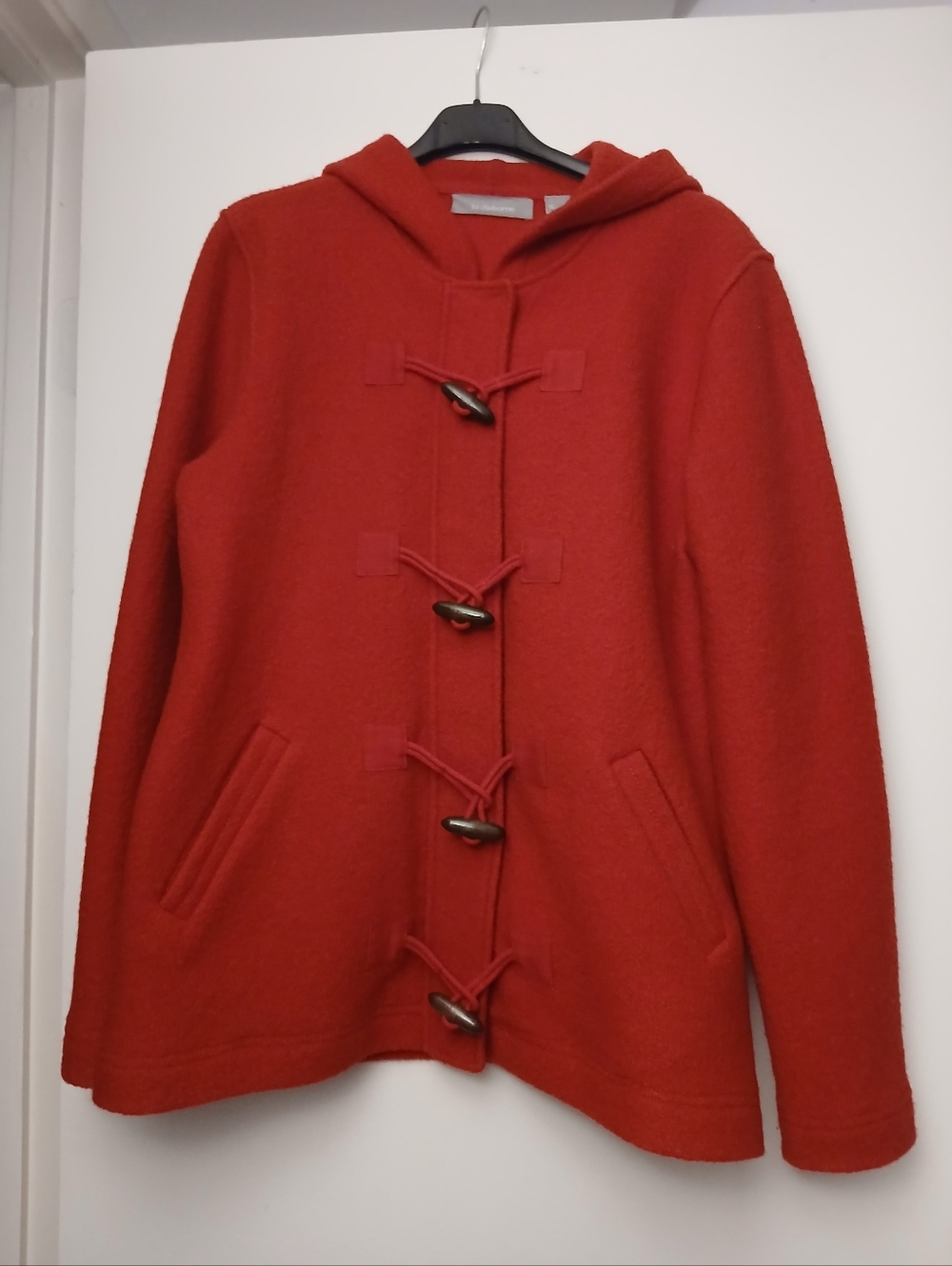 Liz Claiborne Red Hooded Toggle Pea Coat - Vibrant Red